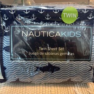 NEW Nautica Kids Twin Sheet Set featuring a shark and anchor pattern NIP Rare